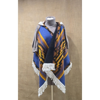 Poncho ekwadorskie - kamizelka  ze 100% wełny owczej w odcieniu niebieskim